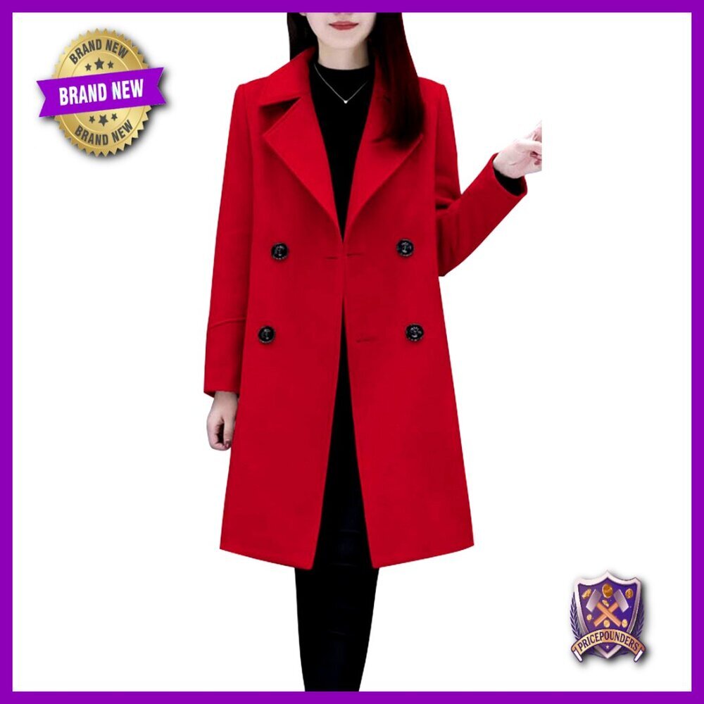 Double Breasted Wool Blend Pea Coat Classic Elegant Winter Coat Knee Length